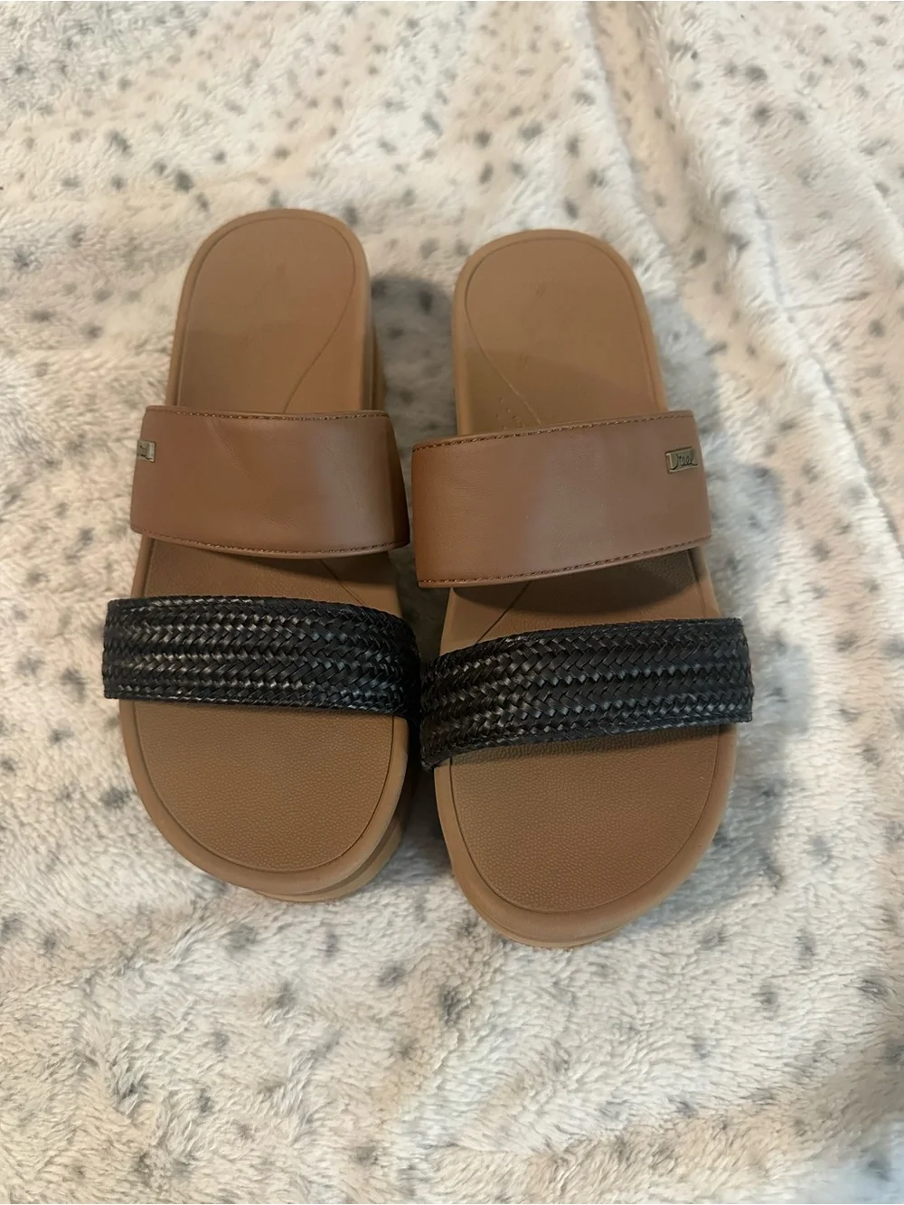 Reef Cushion Brown Slide platform Sandals with Black Braided Strap